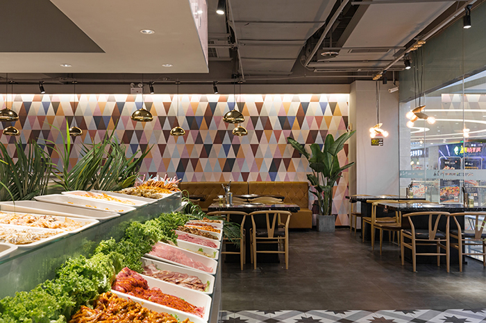 200平米自助烤肉店鋪，取餐區(qū)裝修效果