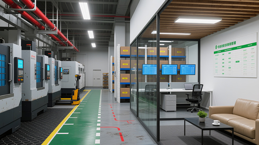 廠房生產(chǎn)區(qū)、倉(cāng)儲(chǔ)、辦公區(qū)與休息區(qū)一體化布局