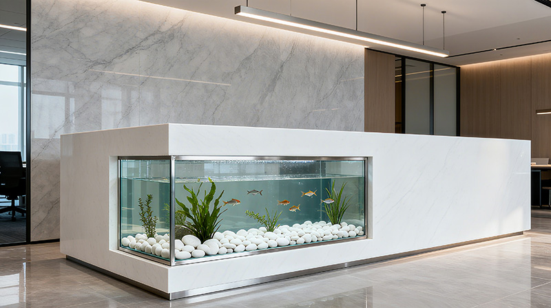 高顏值公司辦公室前臺(tái)魚池裝修方案圖四