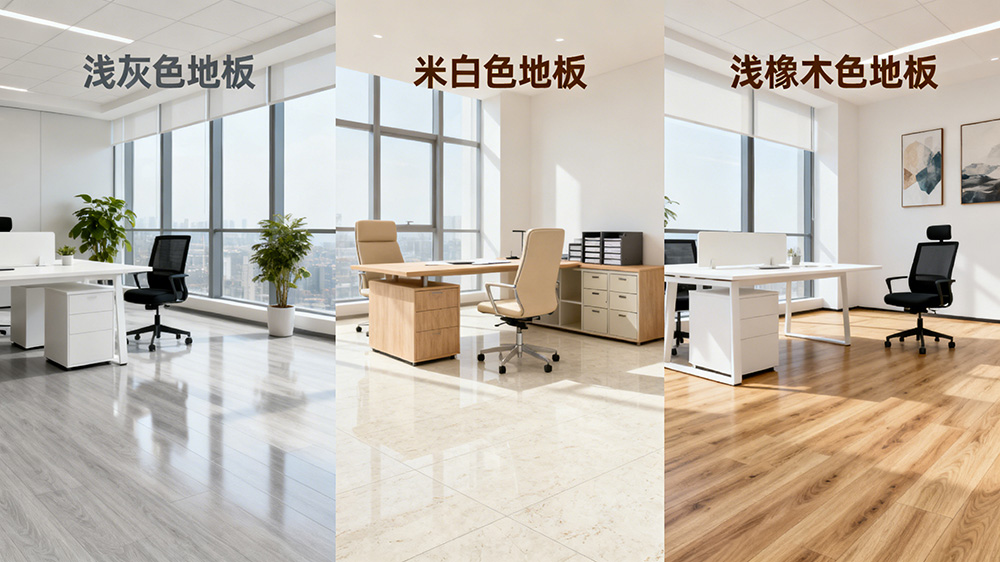 辦公室淺色系地板（淺灰、米白、淺橡木色）